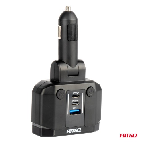 Amio - ΑΝΤΑΠΤΟΡΑΣ ΑΝΑΠΤΗΡΑ ΔΙΠΛΟΣ 12/24V ΜΕ ΒΟΛΤΟΜΕΤΡΟ ΜΕ 3 ΘΥΡΕΣ USB - 1 Τεμ. (04174/AM)