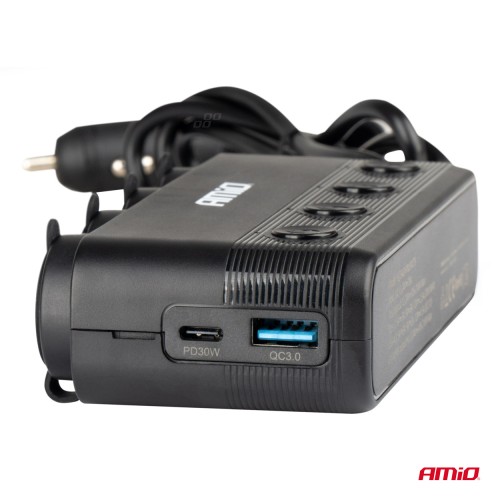 Amio - ΑΝΤΑΠΤΟΡΑΣ ΑΝΑΠΤΗΡΑ ΤΕΤΡΑΠΛΟΣ 12/24V 216W MAX ΜΕ 2 ΘΥΡΕΣ USB PD30W/QC3.0 - 1 Τεμ. (04175/AM)