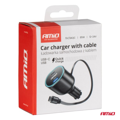 Amio - ΦΟΡΤΙΣΤΗΣ ΑΝΑΠΤΗΡΑ ΜΕ 2 ΘΥΡΕΣ USB-C 20W+USB-A QUICK CHARGE 3.0 ΜΕ ΚΑΛΩΔΙΟ USB-C 30W ΜΑΥΡΟ - 1 Τεμ. (04176/AM)