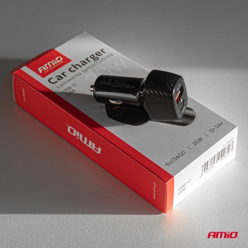 Amio - ΦΟΡΤΙΣΤΗΣ ΑΝΑΠΤΗΡΑ ΜΕ 2 ΘΥΡΕΣ USB-A QUICK CHARGE+USB-C 20W ΜΑΥΡΟ - 1 Τεμ. (04282/AM)
