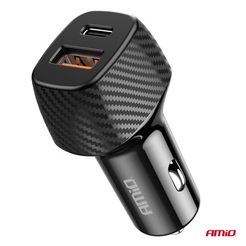 Amio - ΦΟΡΤΙΣΤΗΣ ΑΝΑΠΤΗΡΑ ΜΕ 2 ΘΥΡΕΣ USB-A QUICK CHARGE+USB-C 20W ΜΑΥΡΟ - 1 Τεμ. (04282/AM)