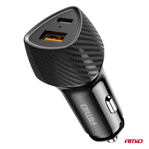 Amio - ΦΟΡΤΙΣΤΗΣ ΑΝΑΠΤΗΡΑ ΜΕ 2 ΘΥΡΕΣ USB-A QUICK CHARGE+USB-C 38W ΜΑΥΡΟ - 1 Τεμ. (04283/AM)