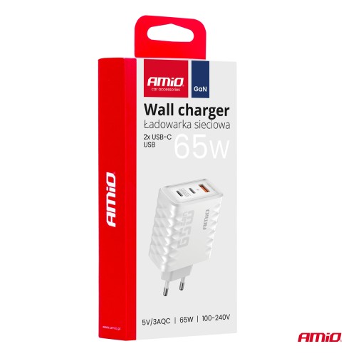 Amio - ΦΟΡΤΙΣΤΗΣ ΜΕ ΟΙΚΙΑΚΗ ΠΡΙΖΑ ΜΕ 3 ΘΥΡΕΣ 2xUSB-C+USB-A 65W 100-240V ΛΕΥΚΟ - 1 Τεμ. (04289/AM)
