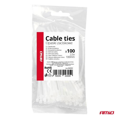 Amio - ΔΕΜΑΤΙΚΑ/ΔΕΤΙΚΑ ΚΑΛΩΔΙΩΝ TIE WRAP (ΤΑΙΡΑΠ) 2.5 x 100mm (ΛΕΥΚΟ) - 100 ΤΕΜ. (04305/AM)