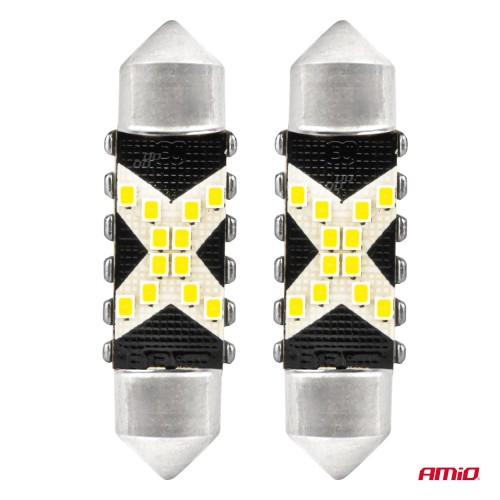 Amio - ΛΑΜΠΑΚΙΑ ΠΛΑΦΟΝΙΕΡΑΣ 41mm 12/24V C5W 5500K 12xSMD 2016 CAN-BUS FESTOON (ΛΕΥΚΟ) - 2 ΤΕΜ. (04238/AM)