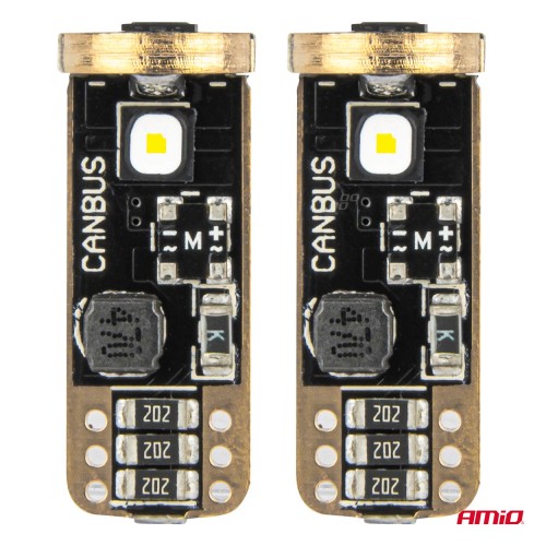 Amio - ΛΑΜΠΑΚΙΑ T10 W5W 12V/24V LED CAN-BUS 3xSMD 3838 ΛΕΥΚΟ 5500K - 2 ΤΕΜ. (04246/AM)