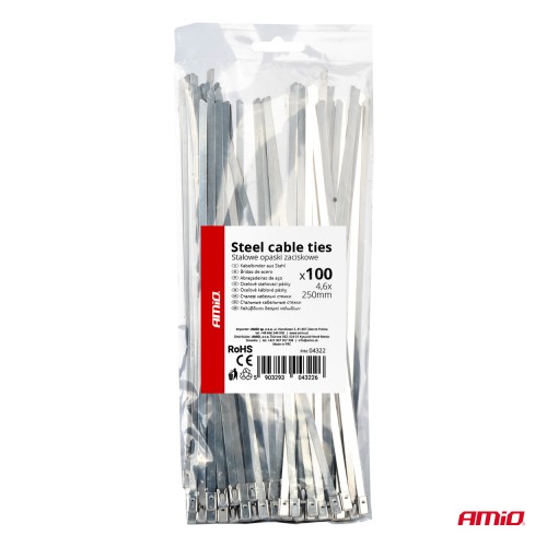 Amio - ΔΕΜΑΤΙΚΑ/ΔΕΤΙΚΑ ΚΑΛΩΔΙΩΝ TIE WRAP (ΤΑΙΡΑΠ) ΜΕΤΑΛΛΙΚΑ 4,6 x 250mm - 100 ΤΕΜ. (04322/AM)
