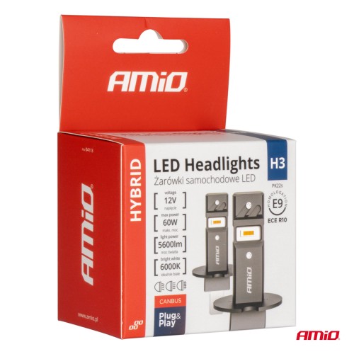Amio - ΛΑΜΠΕΣ LED H3 12V 60W 6.000K 5.600lm +400% LED CAN-BUS HYBRID SERIES - 2 ΤΕΜ. (04113/AM)