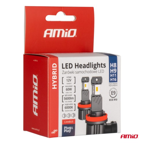 Amio - ΛΑΜΠΕΣ LED H8/H9/H11/H16 12V 60W 6.000K 5.600lm +400% LED CAN-BUS HYBRID SERIES - 2 ΤΕΜ. (04116/AM)
