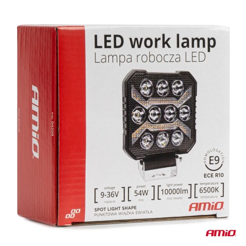 Amio - ΠΡΟΒΟΛΕΑΣ ΕΡΓΑΣΙΑΣ ΤΕΤΡΑΓΩΝΟΣ LED 54W 9-36V 10.000lm 6.500K 110x110x38mm AWL68 - 1 ΤΕΜ. (04209/AM)