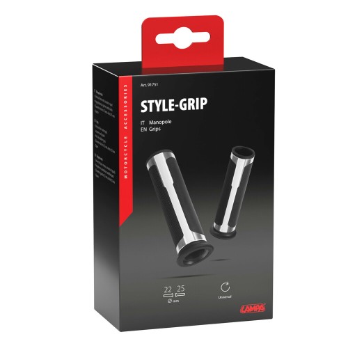 ΧΕΡΟΥΛΙΑ MOTO STYLE GRIP ΜΑΥΡΟ/ΑΣΗΜΙ ΧΡΩΜΑ 22mm+25mm 12cm LAMPA - 2 τεμ.