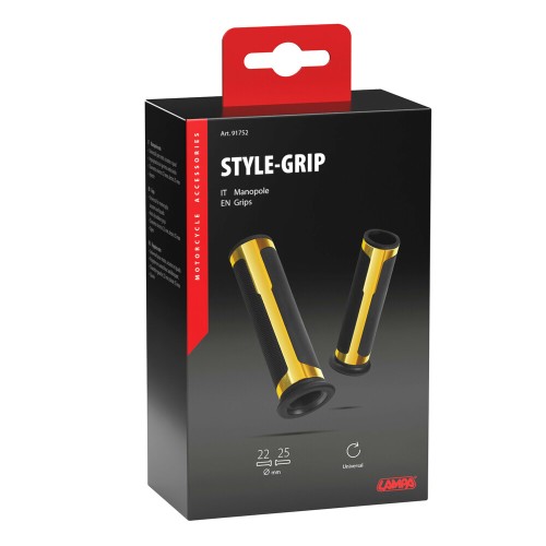 ΧΕΡΟΥΛΙΑ MOTO STYLE GRIP ΜΑΥΡΟ/ΧΡΥΣΟ ΧΡΩΜΑ 22mm+25mm 12cm LAMPA - 2 τεμ.