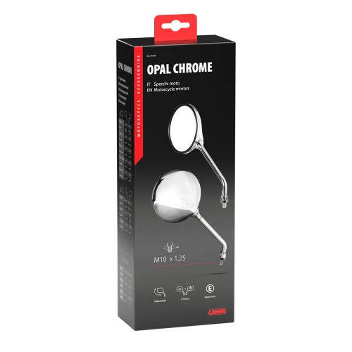 Lampa – Καθρέπτες Moto Opal Chrome Στρογγυλοί M10x1,25 DX Χρώμα Χρώμιο, ανανεώστε την κλασική αισθητική και εξασφαλίστε καθαρή ορατότητα σε κάθε διαδρομή – 2 τεμ. (9163.0-LM)