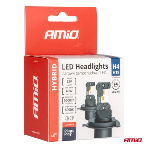Amio - ΛΑΜΠΕΣ LED H4 12V 60W 6.000K 5.600lm +400% LED CAN-BUS HYBRID SERIES - 2 ΤΕΜ. (04114/AM)