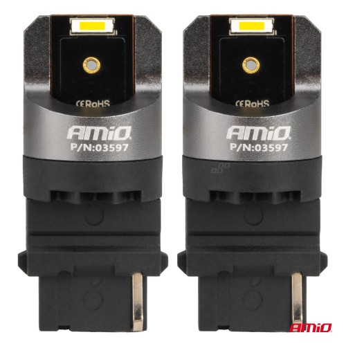 Amio - ΛΑΜΠΑΚΙΑ P27W 12/24V 6.000K 2SMD LED FULL CAN-BUS ΛΕΥΚΟ PRO SERIES - 2 Τεμ. (03597/AM)