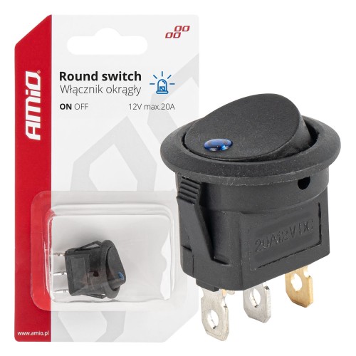 Amio - ΔΙΑΚΟΠΤΗΣ 12V ON/OFF ΣΤΡΟΓΓΥΛΟΣ ΜΕ 3 ΕΠΑΦΕΣ ΜΠΛΕ LED - 1 τεμ. (03963/AM)