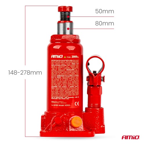 Amio - ΓΡΥΛΟΣ ΥΔΡΑΥΛΙΚΟΣ 2 ΤΟΝΩΝ (2.000kg) ΑΝΥΨΩΣΗ: 148-278mm ΜΕ ΒΑΛΙΤΣΑΚΙ - 1 τεμ. (04182/AM)