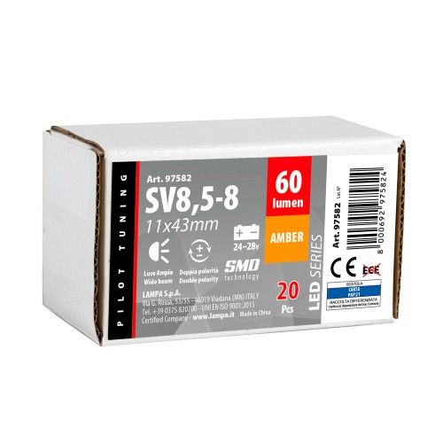 ΛΑΜΠΑΚΙ ΠΛΑΦΟΝΙΕΡΑΣ 24/28V 11x43mm 60lm 12xSMD LED ΠΟΡΤΟΚΑΛΙ ΔΙΠΛΗΣ ΠΟΛΙΚΟΤΗΤΑΣ LAMPA - 20 ΤΕΜ.