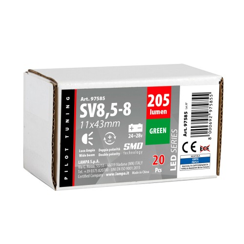 ΛΑΜΠΑΚΙ ΠΛΑΦΟΝΙΕΡΑΣ 24/28V 11x43mm 205lm 12xSMD LED ΠΡΑΣΙΝΟ ΔΙΠΛΗΣ ΠΟΛΙΚΟΤΗΤΑΣ LAMPA - 20 ΤΕΜ.