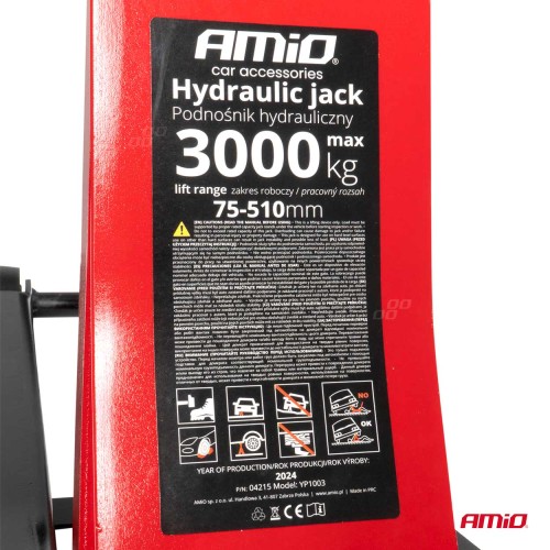 Amio - ΓΡΥΛΟΣ ΥΔΡΑΥΛΙΚΟΣ ΜΕ ΡΟΔΕΣ 3.000KG (ΥΨΟΣ 75-510mm) - 1 Τεμ. (04215/AM)