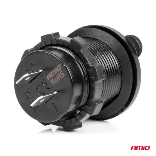 Amio - ΠΡΙΖΑ ΜΕ 2 ΘΥΡΕΣ USB ΚΑΙ ΚΑΠΑΚΙ ΜΑΥΡΗ 12/24V 3.1A ΑΔΙΑΒΡΟΧΗ ΜΕ ΜΠΛΕ LED ΦΩΣ ΕΝΔΕΙΞΗΣ - 1 ΤΕΜ. (04216/AM)