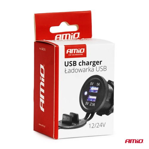 Amio - ΠΡΙΖΑ ΜΕ 2 ΘΥΡΕΣ USB ΚΑΙ ΚΑΠΑΚΙ ΜΑΥΡΗ 12/24V 3.1A ΑΔΙΑΒΡΟΧΗ ΜΕ ΜΠΛΕ LED ΦΩΣ ΕΝΔΕΙΞΗΣ - 1 ΤΕΜ. (04216/AM)