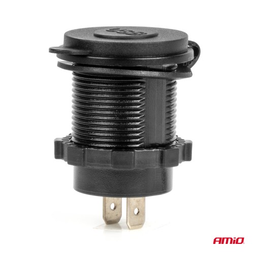 Amio - ΠΡΙΖΑ ΜΕ 2 ΘΥΡΕΣ USB ΚΑΙ ΚΑΠΑΚΙ 12/24V QUICK CHARGE 3.0 ΑΔΙΑΒΡΟΧΗ ΜΕ ΜΠΛΕ LED ΦΩΣ ΜΑΥΡΗ - 1 ΤΕΜ. (04218/AM)