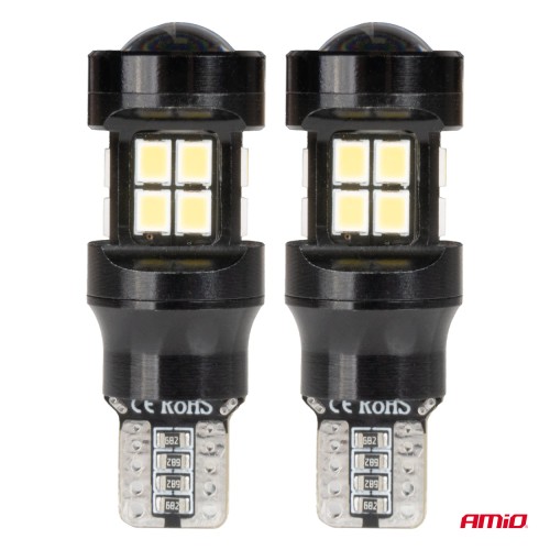 Amio - ΛΑΜΠΑΚΙΑ LED T15 W16W 12V/24V LED CAN-BUS 15xSMD 2835 ΛΕΥΚΟ ΦΩΣ 5.500K (ΣΕ ΧΡΩΜΑ ΜΑΥΡΟ) - 2 ΤΕΜ. (04245/AM)