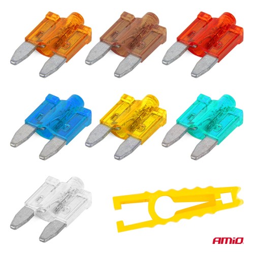 Amio - Ασφάλειες Mini Blade (Μαχαιρωτές) με LED Ένδειξη Καμένης Ασφάλειας & Εργαλείο Αφαίρεσης για Άμεσο Έλεγχο Ηλεκτρικού Κυκλώματος OE - 10 Τεμ. (04340/AM)