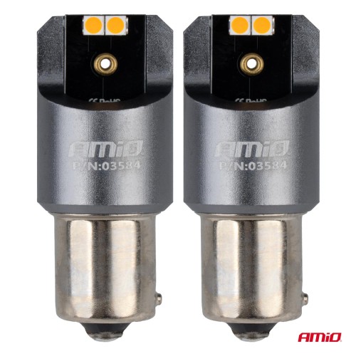 Amio - ΛΑΜΠΕΣ LED CAN-BUS PΥ21W BAU15S 12/24V 6.000K 4xSMD ΠΟΡΤΟΚΑΛΙ PRO SERIES - 2 ΤΕΜ. (03584/AM)