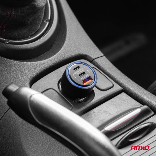 Amio - ΦΟΡΤΙΣΤΗΣ ΑΝΑΠΤΗΡΑ 12/24V ΜΕ 2 ΘΥΡΕΣ USB-C/USB-A 95W 5V/3A ΤΑΧΕΙΑΣ ΦΟΡΤΙΣΗΣ ΑΛΟΥΜΙΝΙΟ/ΜΑΥΡΟΣ - 1 Τεμ. (04372/AM)