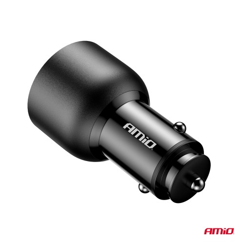 Amio - ΦΟΡΤΙΣΤΗΣ ΑΝΑΠΤΗΡΑ 12/24V ΜΕ 2 ΘΥΡΕΣ USB-C/USB-A 95W 5V/3A ΤΑΧΕΙΑΣ ΦΟΡΤΙΣΗΣ ΑΛΟΥΜΙΝΙΟ/ΜΑΥΡΟΣ - 1 Τεμ. (04372/AM)