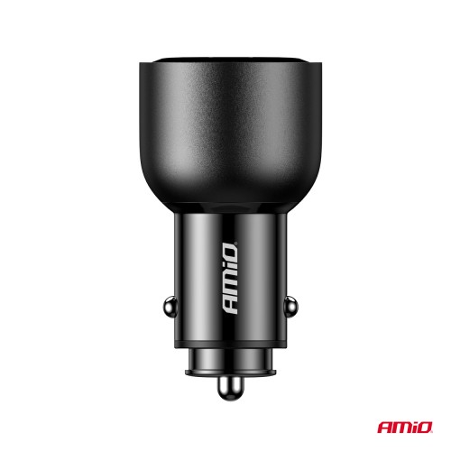 Amio - ΦΟΡΤΙΣΤΗΣ ΑΝΑΠΤΗΡΑ 12/24V ΜΕ 2 ΘΥΡΕΣ USB-C/USB-A 95W 5V/3A ΤΑΧΕΙΑΣ ΦΟΡΤΙΣΗΣ ΑΛΟΥΜΙΝΙΟ/ΜΑΥΡΟΣ - 1 Τεμ. (04372/AM)