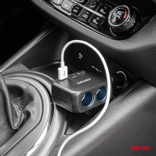 Amio - ΑΝΤΑΠΤΟΡΑΣ ΑΝΑΠΤΗΡΑ 12/24V 100W ΜΑΥΡΟΣ/2 ΘΕΣΕΙΣ/1xUSB-A+1xUSB-C/ΠΕΡΙΣΤΡΟΦΗ 180 ΜΟΙΡΩΝ - 1 ΤΕΜ. (04357/AM)