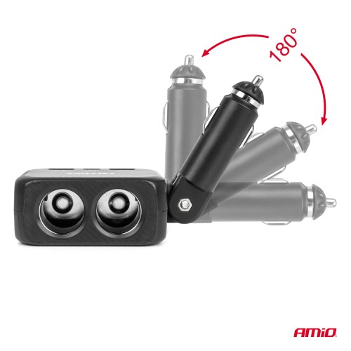 Amio - ΑΝΤΑΠΤΟΡΑΣ ΑΝΑΠΤΗΡΑ 12/24V 100W ΜΑΥΡΟΣ/2 ΘΕΣΕΙΣ/1xUSB-A+1xUSB-C/ΠΕΡΙΣΤΡΟΦΗ 180 ΜΟΙΡΩΝ - 1 ΤΕΜ. (04357/AM)