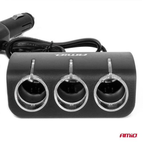 Amio - ΑΝΤΑΠΤΟΡΑΣ ΑΝΑΠΤΗΡΑ 12/24V 120W ΜΑΥΡΟΣ/3 ΘΕΣΕΙΣ/1xUSB-A/ΜΕ ΥΠΟΔΟΧΗ ΑΝΑΠΤΗΡΑ ΑΥΤΟΚΙΝΗΤΟΥ/ΚΑΛΩΔΙΟ 80cm - 1 Τεμ. (04360/AM)