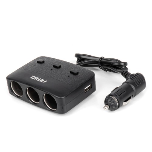 Amio - ΑΝΤΑΠΤΟΡΑΣ ΑΝΑΠΤΗΡΑ 12/24V 100W ΜΑΥΡΟΣ/3 ΘΕΣΕΙΣ/2xUSB-A /ΚΟΥΜΠΙ ON-OFF/ΕΝΔΕΙΞΗ LED/ΚΑΛΩΔΙΟ 70cm - 1 Τεμ. (04363/AM)