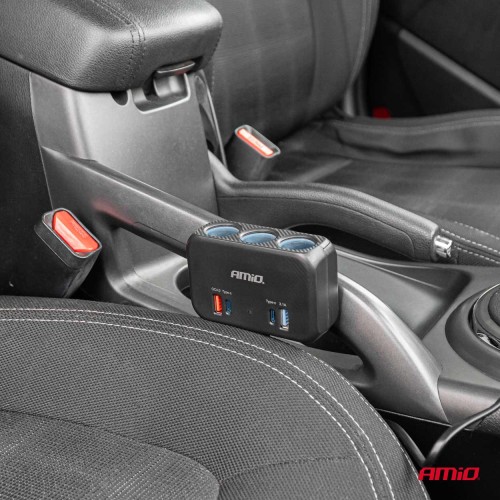 Amio - ΑΝΤΑΠΤΟΡΑΣ ΑΝΑΠΤΗΡΑ 12/24V 120W ΜΑΥΡΟΣ/3 ΘΕΣΕΙΣ/1xUSB-A+1xUSB-C QC 4.0 ΤΑΧΕΙΑΣ ΦΟΡΤΙΣΗΣ/ΚΑΛΩΔΙΟ 80cm - 1 Τεμ. (04365/AM)