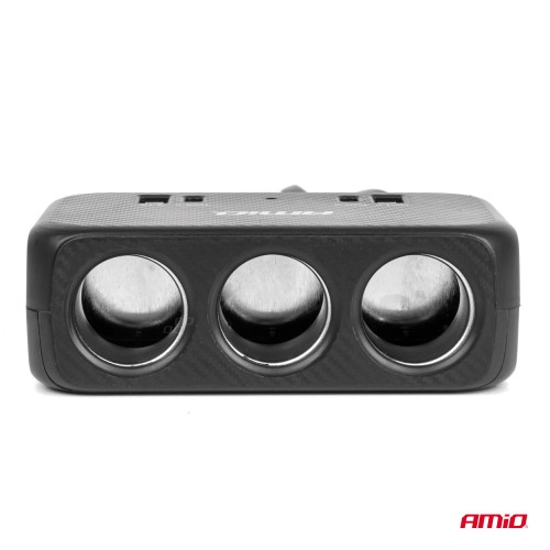 Amio - ΑΝΤΑΠΤΟΡΑΣ ΑΝΑΠΤΗΡΑ 12/24V 120W ΜΑΥΡΟΣ/3 ΘΕΣΕΙΣ/1xUSB-A+1xUSB-C QC 4.0 ΤΑΧΕΙΑΣ ΦΟΡΤΙΣΗΣ/ΚΑΛΩΔΙΟ 80cm - 1 Τεμ. (04365/AM)