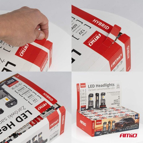 Amio - ΛΑΜΠΕΣ LED H1/H3/H4(x3)/H7(x9)/HB3/HB4 12V 60W 6.000K 5.600lm LED CAN-BUS HYBRID SERIES - ΣΕΤ 16 ΤΕΜ. (04120/AM)