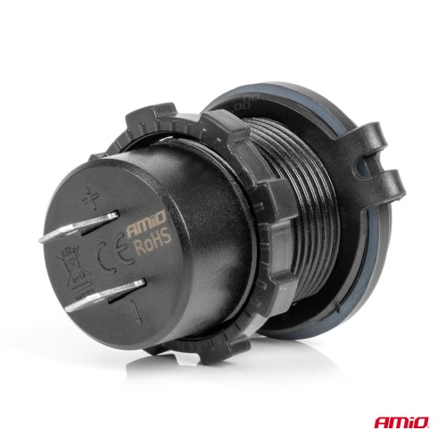 Amio - ΠΡΙΖΑ ΜΕ 2 ΘΥΡΕΣ USB ΚΑΙ ΚΑΠΑΚΙ 12/24V QUICK CHARGE 3.0 ΑΔΙΑΒΡΟΧΗ ΜΕ ΚΟΚΚΙΝΟ LED ΦΩΣ ΜΑΥΡΗ - 1 τεμ. (04221/AM)