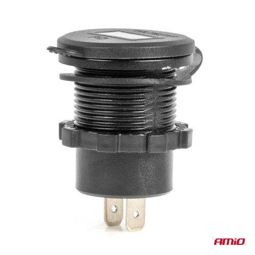 Amio - ΠΡΙΖΑ ΜΕ 2 ΘΥΡΕΣ USB-C ΚΑΙ ΨΗΦΙΑΚΟ ΒΟΛΤΟΜΕΤΡΟ ΜΕ ΚΑΠΑΚΙ 12/24V ΑΔΙΑΒΡΟΧΗ ΜΕ ΚΟΚΚΙΝΗ LED ΕΝΔΕΙΞΗ ΜΑΥΡΗ - 1 Τεμ. (04225/AM)