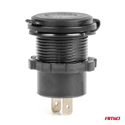 Amio - ΠΡΙΖΑ ΜΕ 3 ΘΥΡΕΣ(USB+2xUSB-C) ΜΕ ΔΙΑΚΟΠΤΗ ΚΑΙ ΚΑΠΑΚΙ 12/24V QUICK CHARGE 3.0 ΑΔΙΑΒΡΟΧΗ ΜΑΥΡΗ - 1 Τεμ. (04227/AM)