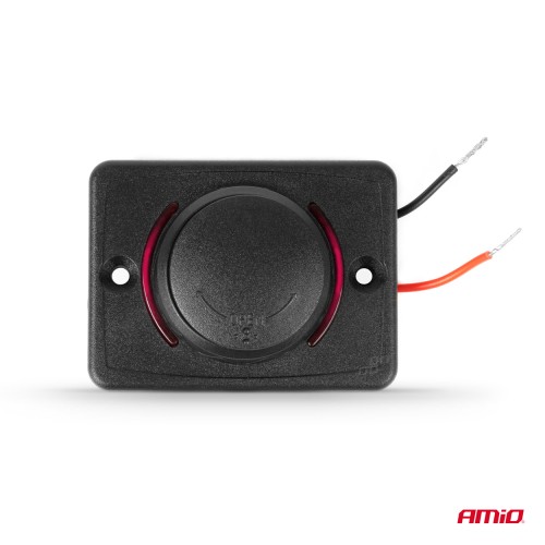 Amio - ΠΡΙΖΑ ΜΕ 2 ΘΥΡΕΣ USB ΚΑΙ ΚΑΠΑΚΙ 12/24V ΑΔΙΑΒΡΟΧΗ ΤΕΤΡΑΓΩΝΟ ΣΧΗΜΑ ΜΕ ΚΟΚΚΙΝΟ LED ΦΩΣ ΜΑΥΡΗ - 1 Τεμ. (04230/AM)