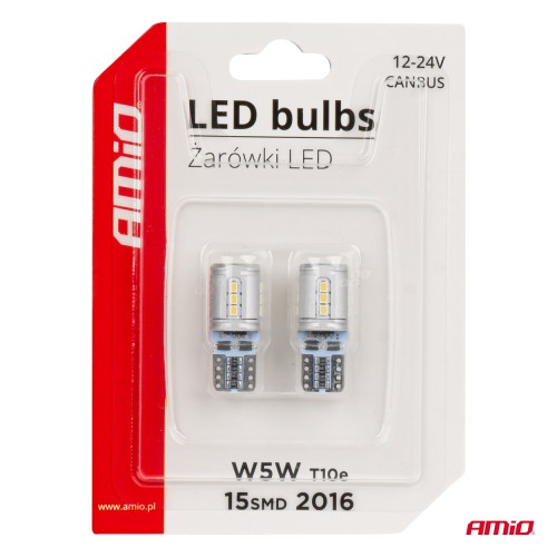 Amio - T10e W5W 12/24V 15x2016 SMD LED CAN-BUS ΛΕΥΚΟ 2ΤΕΜ. (03723/AM)