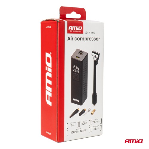 Amio - ΚΟΜΠΡΕΣΕΡ ΑΕΡΑ 12V 10BAR 150PSI 20L/MIN 100W ΜΕ ΨΗΦΙΑΚΗ ΟΘΟΝΗ & ΦΑΚΟ LED 1ΤΕΜ. (04376/AM)