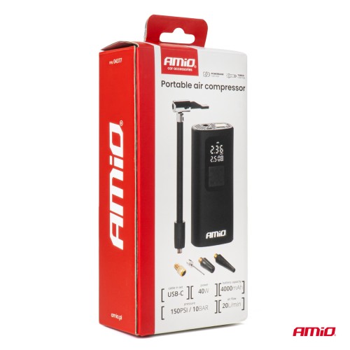 Amio - ΚΟΜΠΡΕΣΕΡ ΑΕΡΑ ΜΕ USB-C 10BAR 150PSI 20L/MIN 40W ΜΕ ΨΗΦΙΑΚΗ ΟΘΟΝΗ & ΦΑΚΟ LED 1ΤΕΜ. (04377/AM)