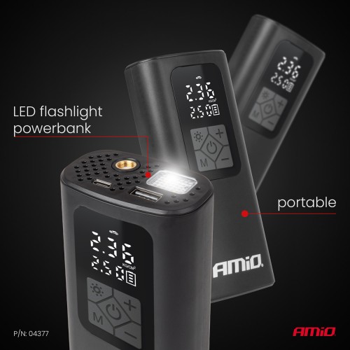 Amio - ΚΟΜΠΡΕΣΕΡ ΑΕΡΑ ΜΕ USB-C 10BAR 150PSI 20L/MIN 40W ΜΕ ΨΗΦΙΑΚΗ ΟΘΟΝΗ & ΦΑΚΟ LED 1ΤΕΜ. (04377/AM)