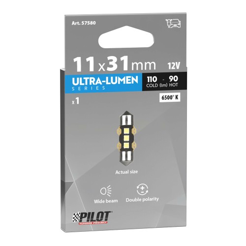 ΛΑΜΠΑΚΙΑ ΠΛΑΦΟΝΙΕΡΑΣ 12V 11x31mm 110/90lm 6.500K ΔΙΠΛΗΣ ΠΟΛΙΚΟΤΗΤΑΣ LED ULTRA-LUMEN SERIES 1ΤΕΜ.