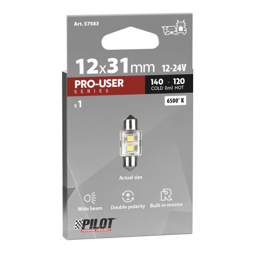 ΛΑΜΠΑΚΙΑ ΠΛΑΦΟΝΙΕΡΑΣ 12/24V 12x31mm 140/120lm 6.500K ΔΙΠΛΗΣ ΠΟΛ/ΤΑΣ LED CAN-BUS PRO-USER SERIES 1ΤΕΜ